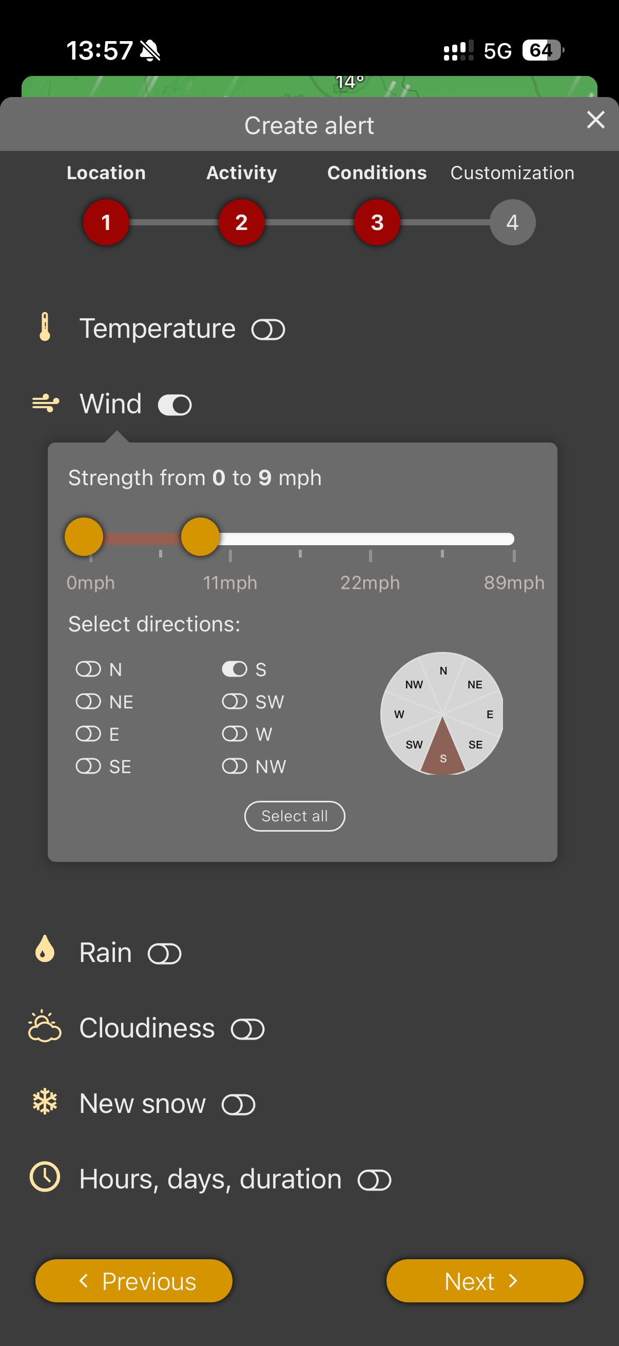 Example weather alert setup in an existing app